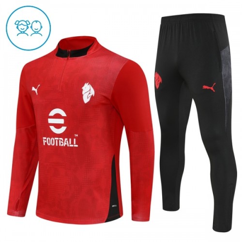 Dječji - AC Milan Sweatshirt Za Trening 2025-26 Četvrt-Zip Crvena Dječji - AC Milan Sweatshirt Za Trening 2025-26 Četvrt-Zip Crvena