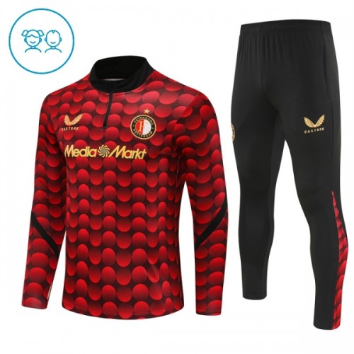 Dječji - Feyenoord Rotterdam Sweatshirt Za Trening 2025-26 Četvrt-Zip Crvena Dječji - Feyenoord Rotterdam Sweatshirt Za Trening 2025-26 Četvrt-Zip Crvena